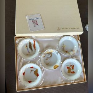 Noritake Okura 5-plate set of fine china, white porcelain, gold rim, brand new